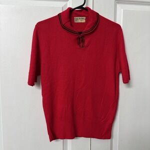 Vintage 50s Sir John Dupont Orlon Angora Mills Sweater Top Womens S Red Knit 60s